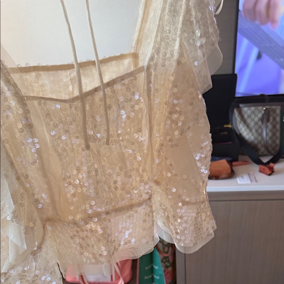 Anthropologie Cream Sequin Blouse - Picture 4 of 6